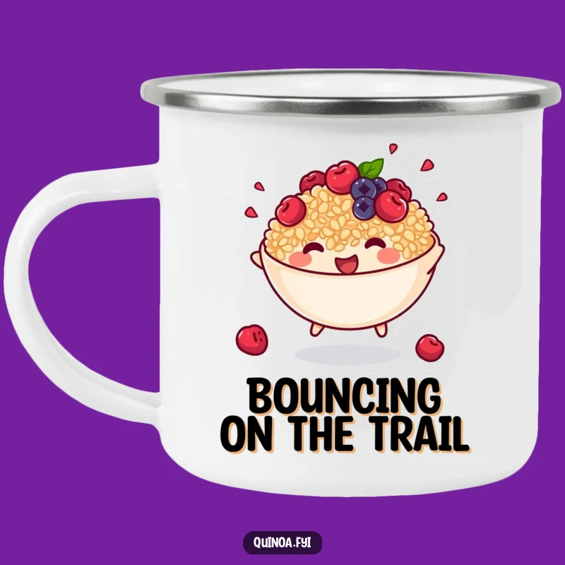 Funny Quinoa Bowl Bouncing Camping Mug: Energetic Outdoor Fun