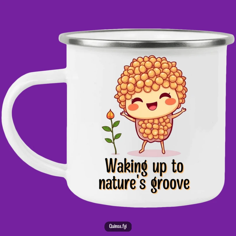 Funny Quinoa Dance Camping Mug: Durable & Hilarious with a Silly Veggie Character, Outdoor Fun Gift