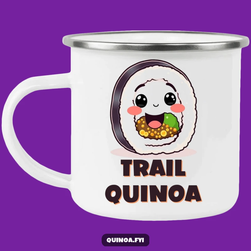 Funny Sushi Quinoa Roll Camping Mug: Happy Character's Campfire Healthy Smile Gift