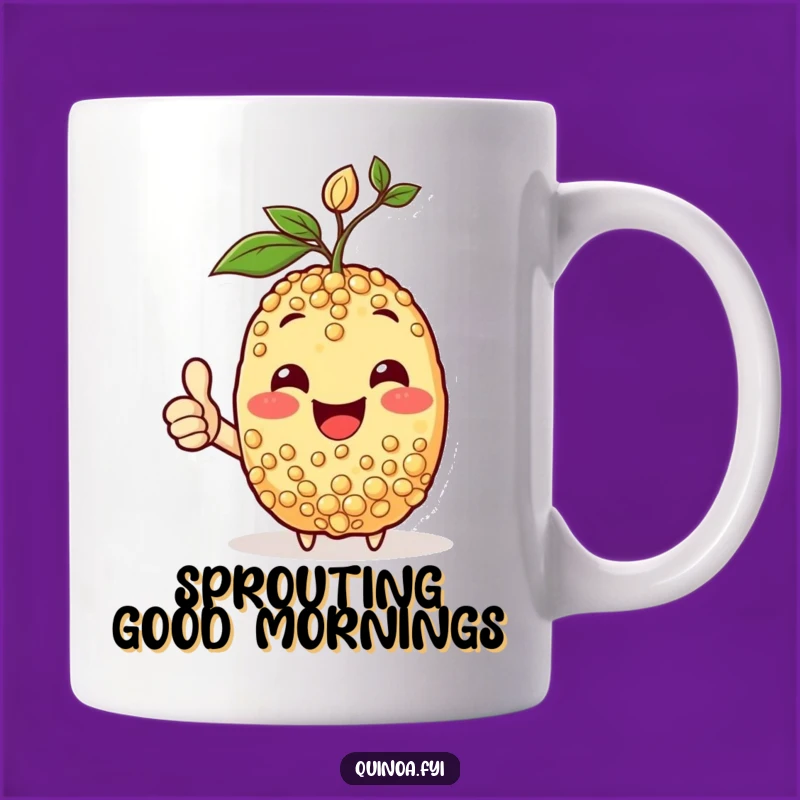 Funny Happy Quinoa Mug: Sprout of Joy, Thumbs-Up Gift