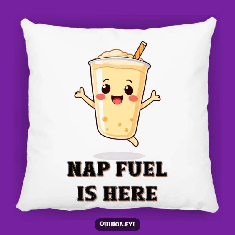 Funny Quinoa Drink Pillow, Cozy Smiley Face Cushion, Joyful Leap Decor, Unique Funny Gift