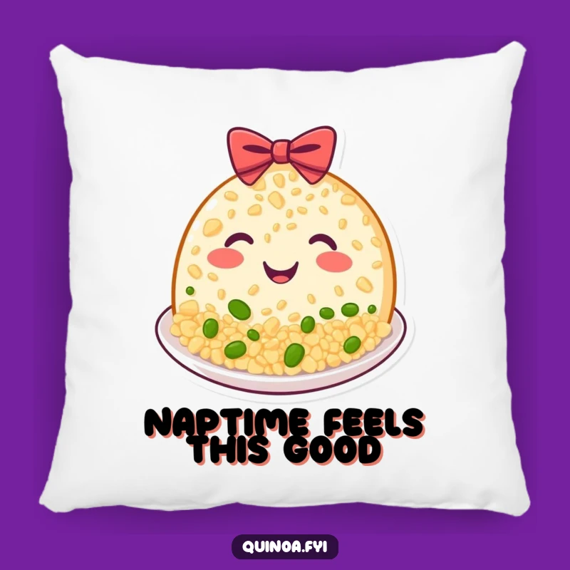 Funny Quinoa Plate Pillow, Cozy Beaming Grin, Bow Design, Adorable Funny Gift