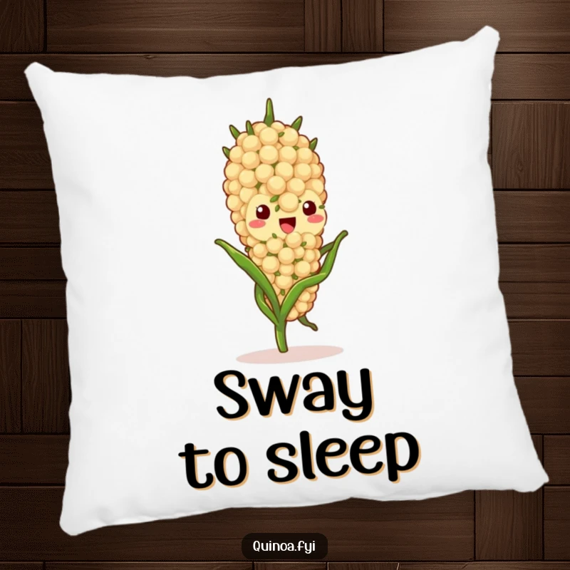 Funny quinoa stalk character pillow, shown gently swaying, offering comfort and a sense of peaceful tranquility.