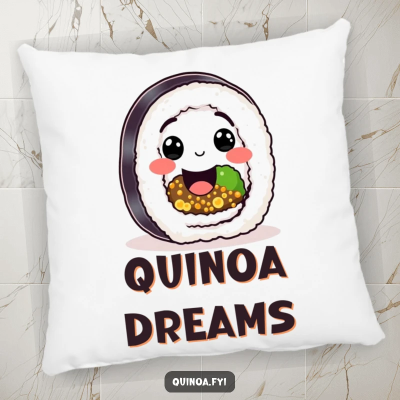 Funny Sushi Quinoa Roll Pillow with a happy character, quinoa filling, and a big smile, a humorous cozy gift.