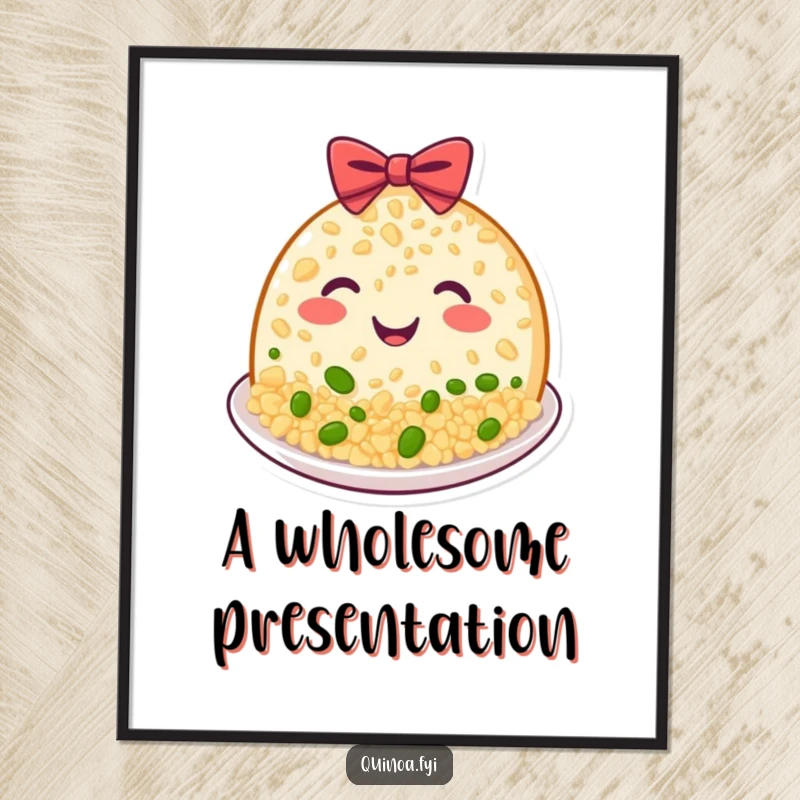 Funny Quinoa Plate Digital Art Print of a beaming, happy grinning plate of food bowing politely, instant funny gift.