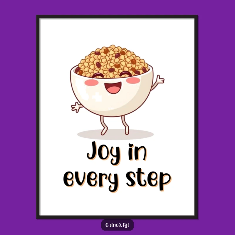 Funny Quinoa Jig Digital Art: Joyful Bowl Character Print, Hilarious Foodie Decor