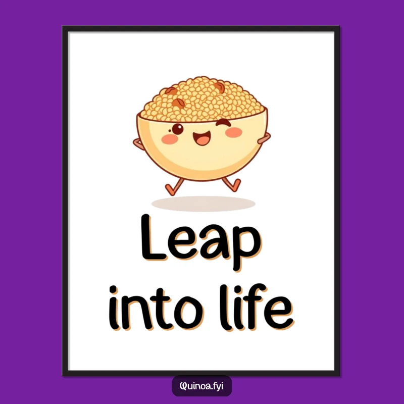 Funny Quinoa Bowl Skipping Digital Print: Whimsical Health Art