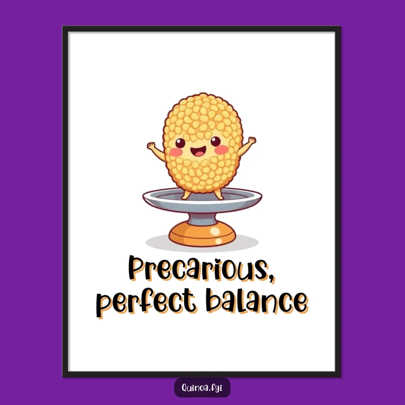 Funny Quinoa Balance Digital Art: Happy Grain Character Print, Hilarious Food Decor
