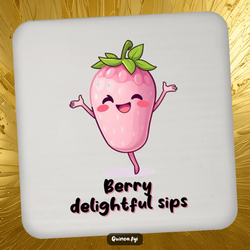 Funny Coaster: A grinning anthropomorphic berry performs a pirouette, protecting your surfaces with playful charm.