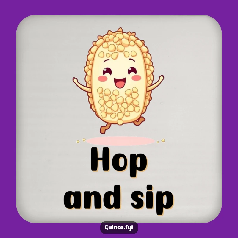 Funny Quinoa Hop Drink Coaster: Protect Surfaces with a Joyful Grain Character