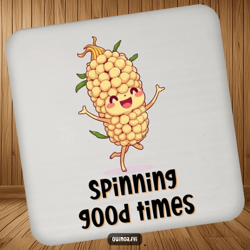 Funny drink coasters with a jovial quinoa stalk character doing a flamboyant twirl, adding a touch of playful movement to your table.