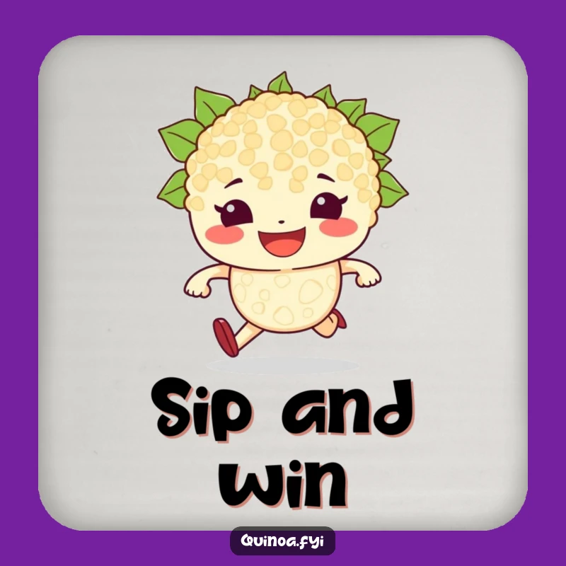 Funny Quinoa Race Drink Coaster: Protect Surfaces with a Determined Grain Character