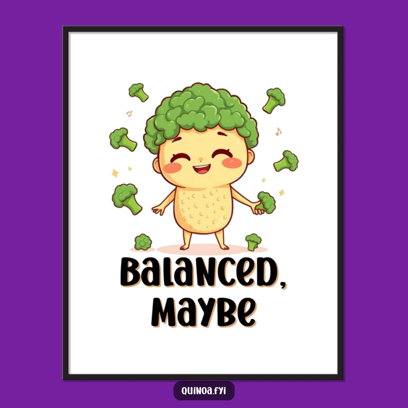 Funny Quinoa Juggling Poster: Unique Wall Art of a Grinning Veggie Character, Hilarious Decor