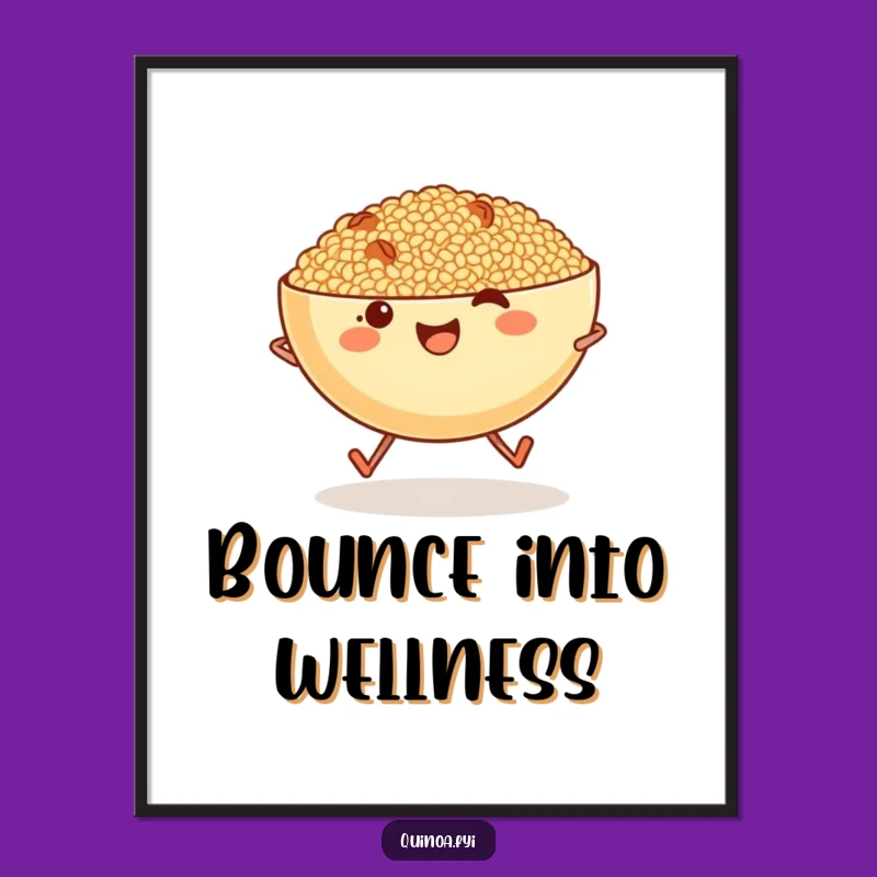 Funny Quinoa Bowl Skipping Poster: Whimsical Health Decor