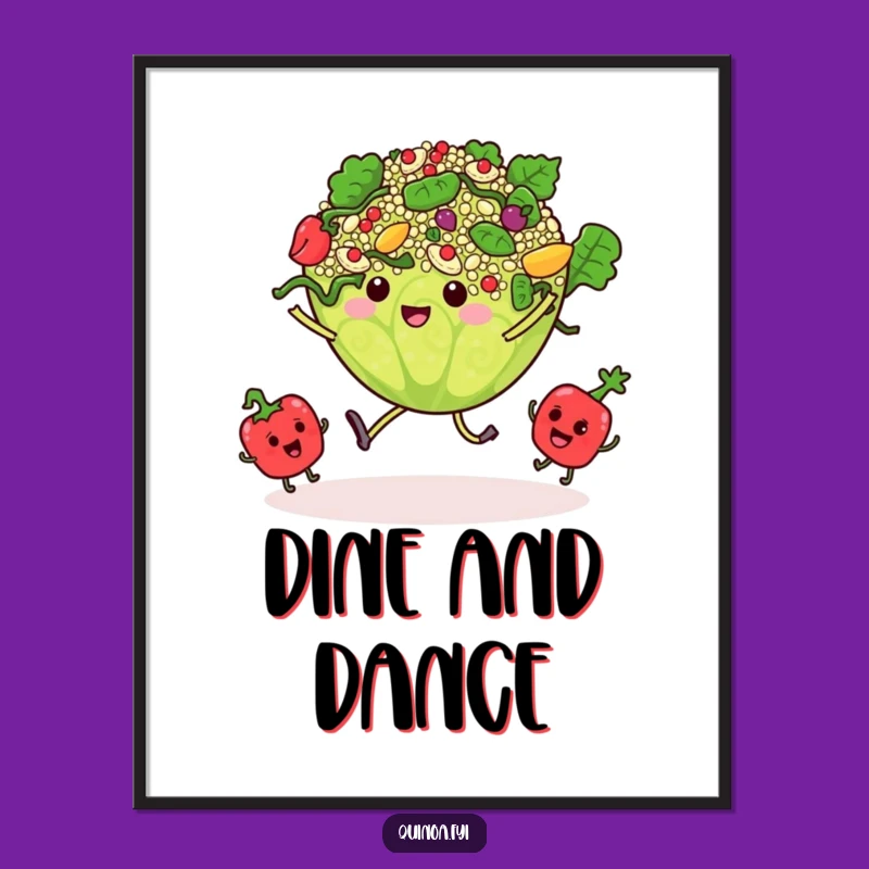 Funny Dancing Quinoa Salad Poster - Lively Healthy Food Art Gift