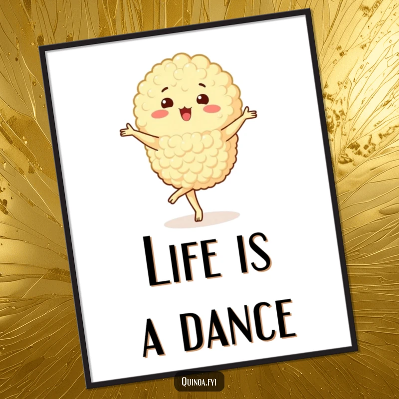 Funny Quinoa Cluster Poster capturing a happy character mid-pirouette, adding a touch of elegance and joyful movement to wall art.