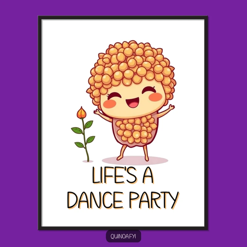 Funny Quinoa Dance Poster: Vibrant Wall Art with a Silly Veggie Character, Hilarious Decor