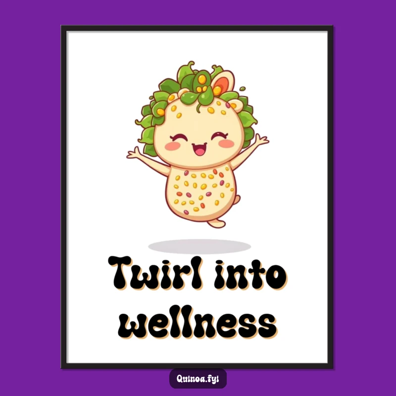 Funny Twirling Quinoa Salad Poster: Whimsical Food Art