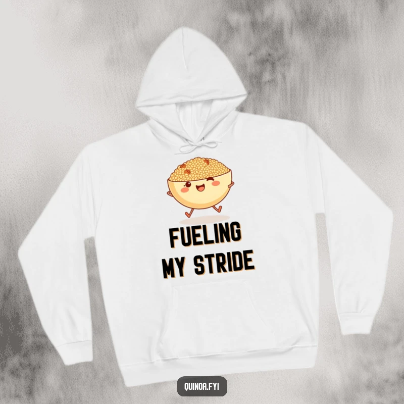 Funny anthropomorphic bowl of quinoa with tiny legs skipping energetically, bringing smiles and warmth.