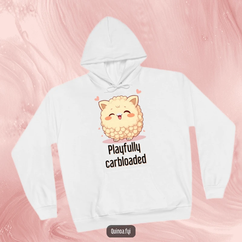 Funny Hoodie with a wobbly quinoa cluster winking playfully, offering cozy comfort and a humorous, cheeky vibe.