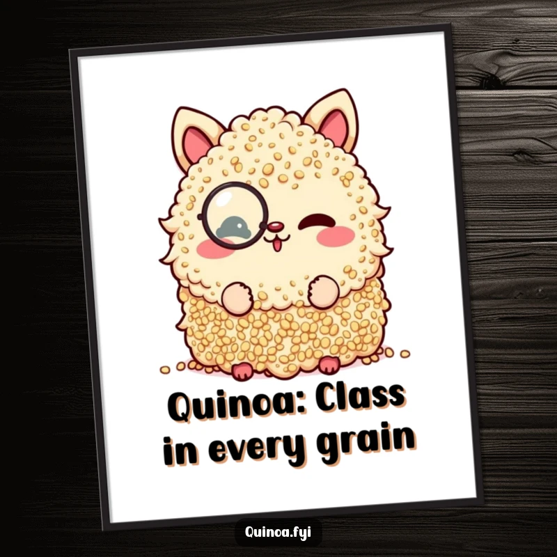 Funny Free Printable Wall Art: Happy Quinoa Pile Wearing a Monocle, Winking Playfully