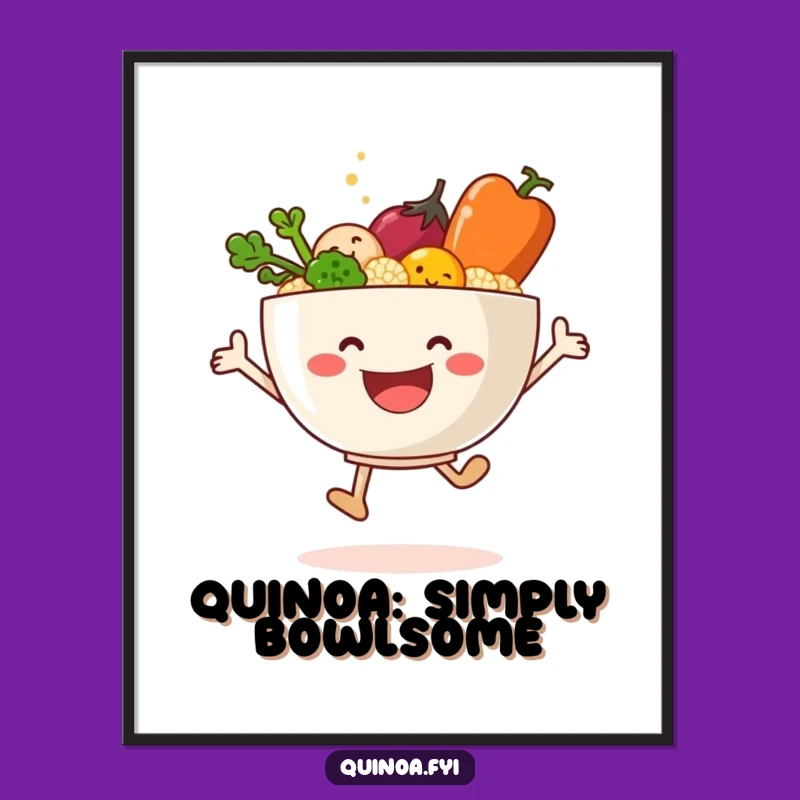 Free Printable Wall Art: Quinoa Veggies Joyful Leap, Funny Downloadable Art for Kitchen