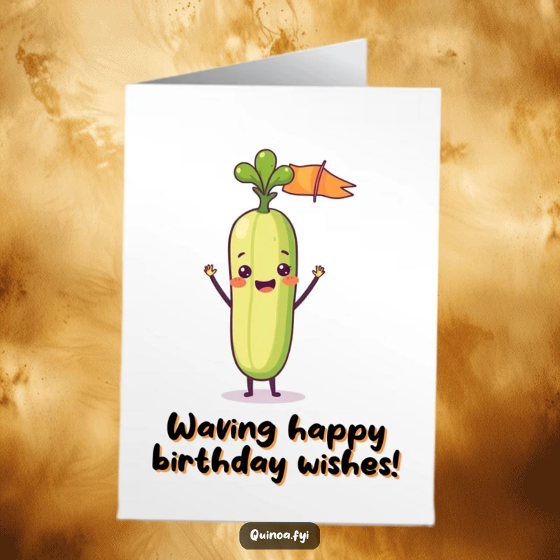 Funny Free Printable Birthday Card: Delighted Vegetable Stick Waving a Small Flag Proudly