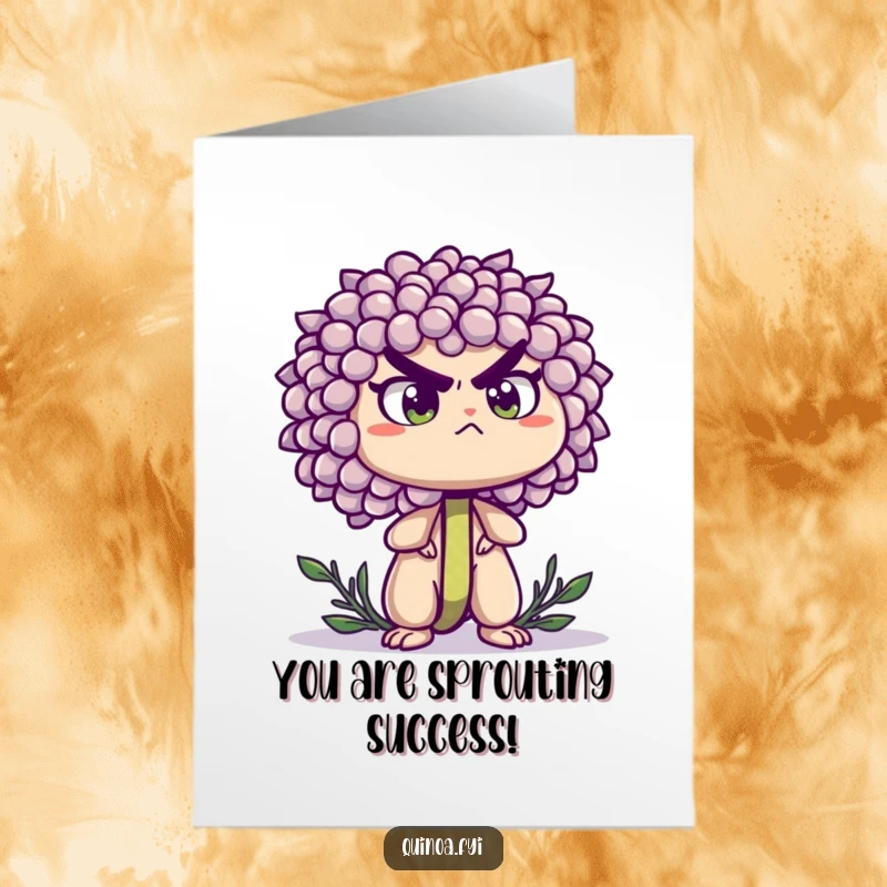 Funny Free Printable Congratulations Card: Determined quinoa sprout standing tall, celebrating achievement with resolute spirit.