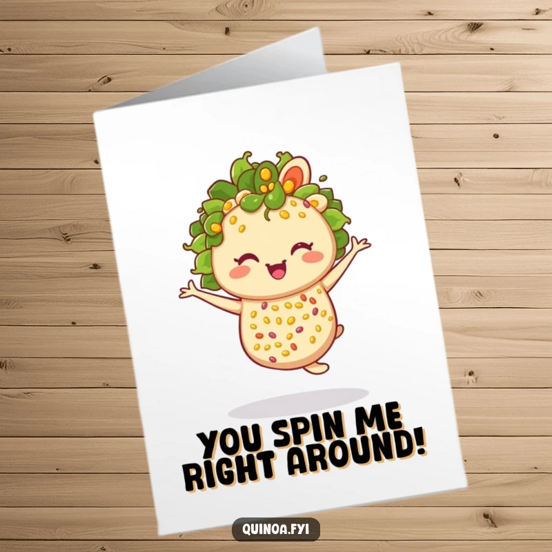 Funny Free Printable Congratulations Card: A winking quinoa salad performs a joyful twirl, celebrating your success with pizzazz.