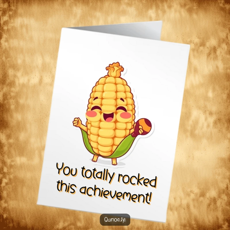 Funny Free Printable Congratulations Card: Joyful Corn Kernel Shaking Maracas with Excitement