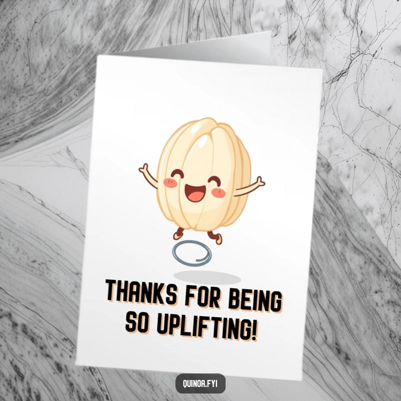 Funny Free Printable Thank You Card: Cheerful Rice Grain Happily Bouncing on a Tiny Spring