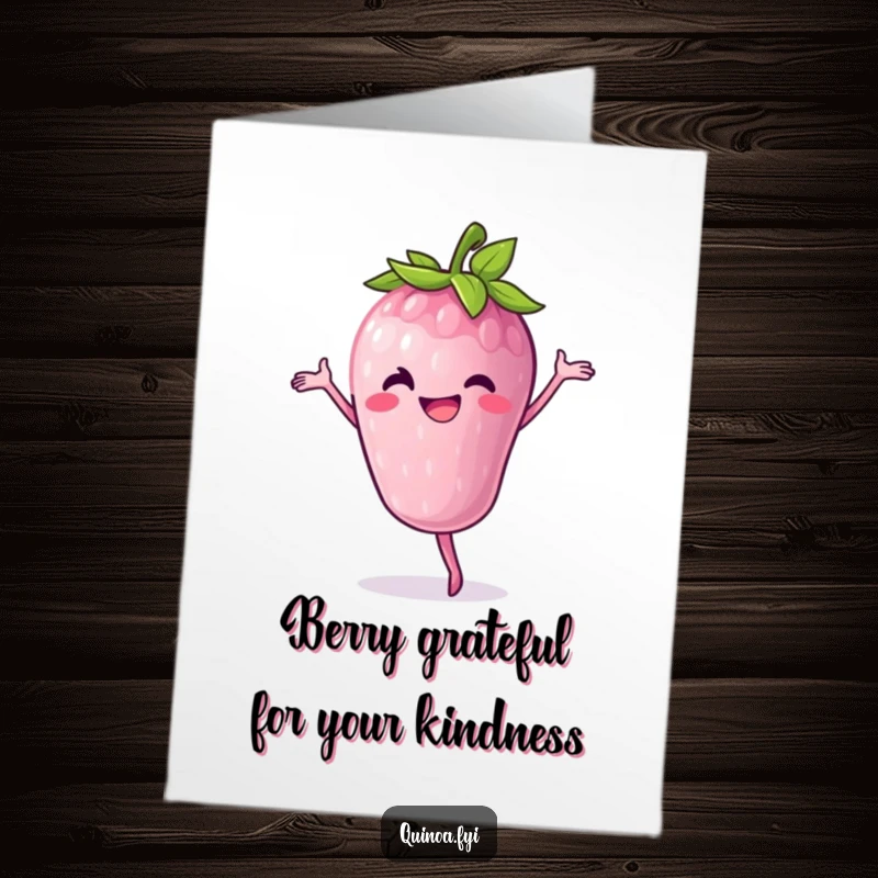 Funny Free Printable Thank You Card: Cheerful berry with a grin pirouettes, sending thanks in a lively dance.