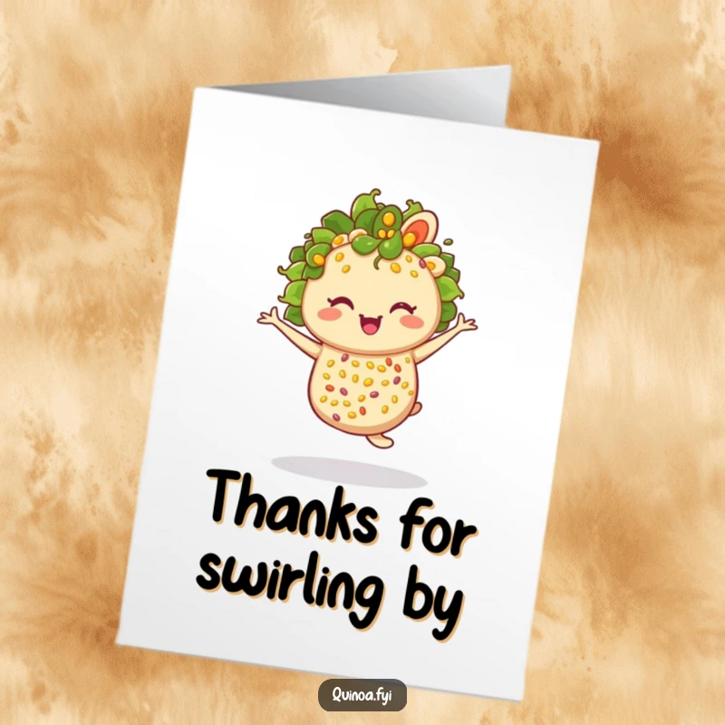 Funny Free Printable Thank You Card: A joyful quinoa salad winks and twirls, sending thanks with a playful spirit.