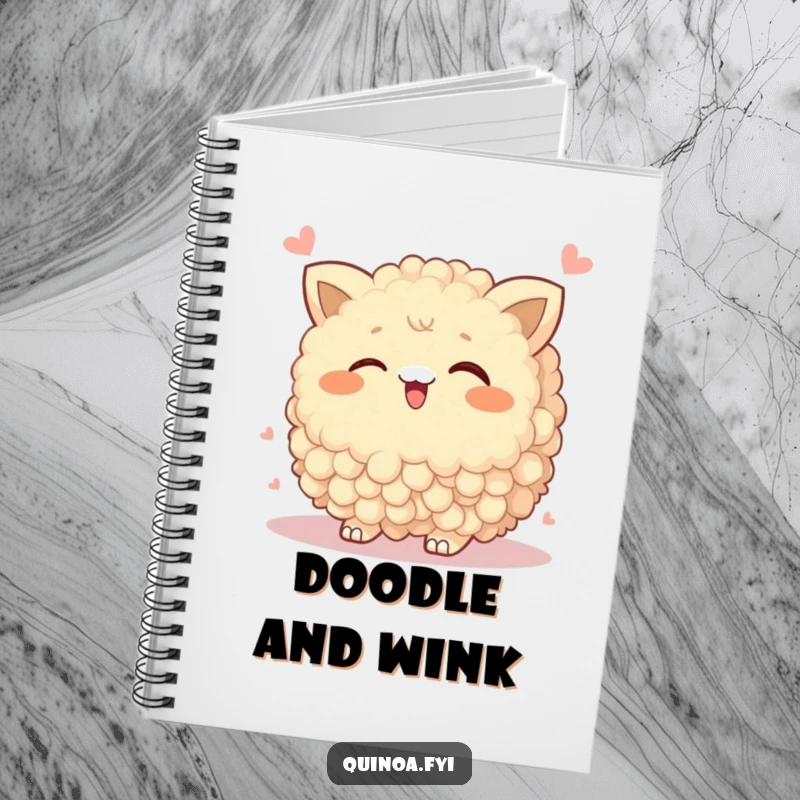 Funny Notebook featuring a wobbly quinoa cluster winking playfully, ideal for jotting down thoughts with a humorous and mischievous flair.