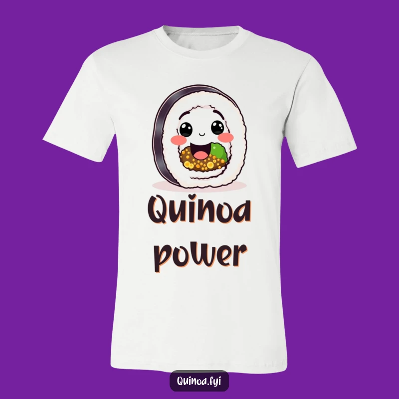 Funny Sushi Quinoa Roll T-Shirt: Happy Character's Healthy Smile Tee