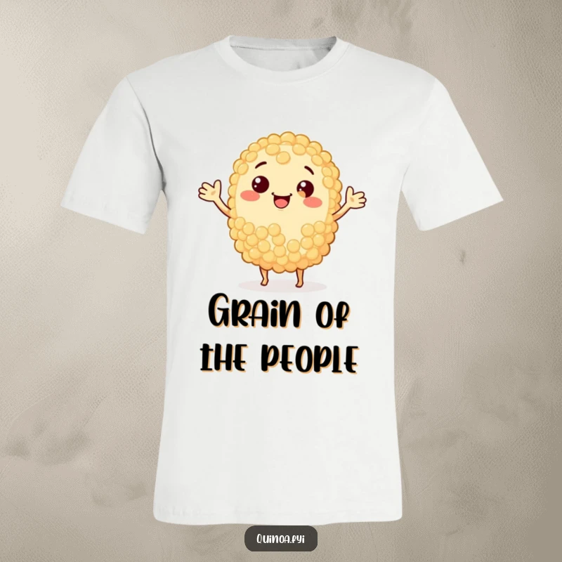 Funny anthropomorphic quinoa grain smiling and waving its arms in a friendly, welcoming gesture.