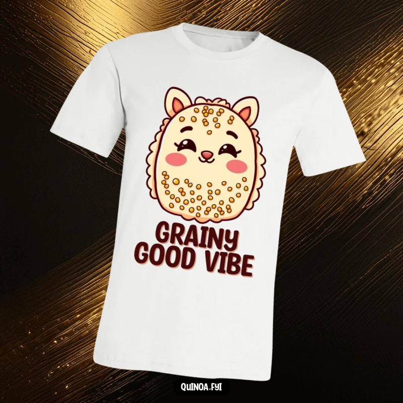 Funny quinoa bar t-shirt showing a cheerful bar with smiling eyes, playfully winking.