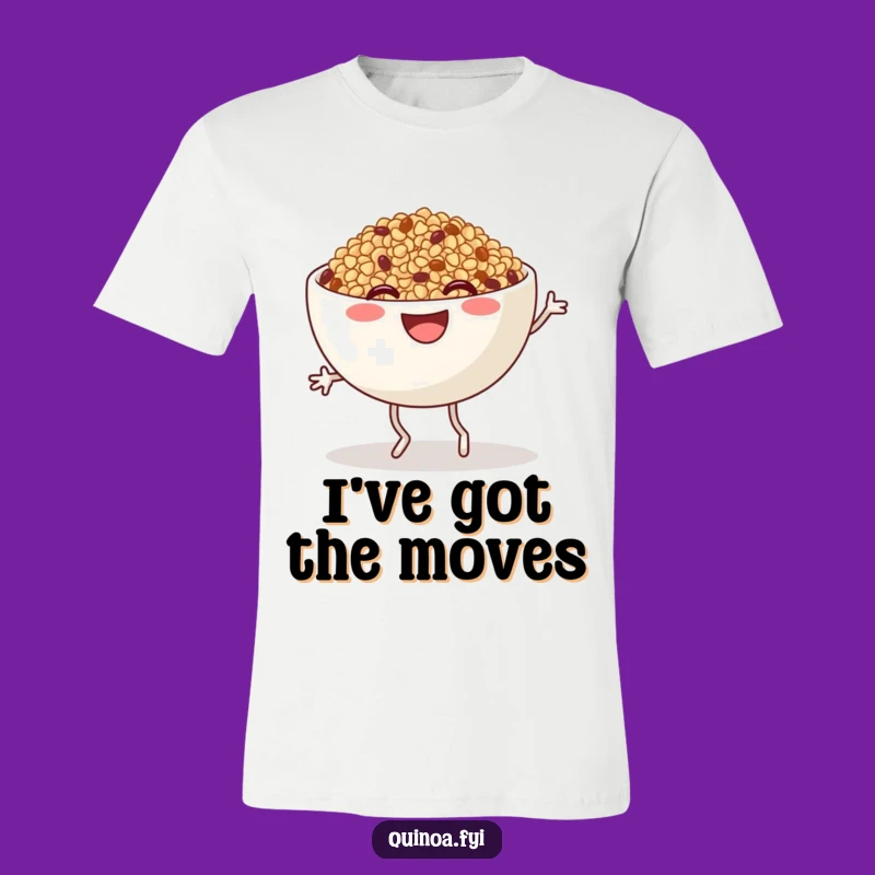 Funny Quinoa Jig T-Shirt: Joyful Bowl Character, Hilarious Foodie Tee for Laughs