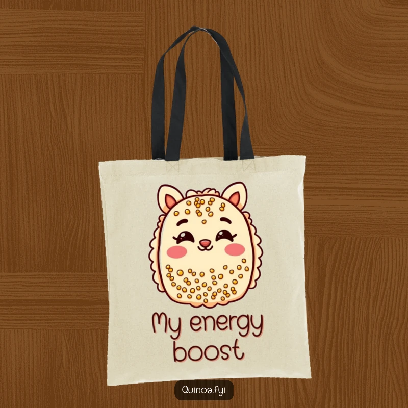 Funny quinoa bar tote bag featuring a cheerful bar with smiling eyes, playfully winking.